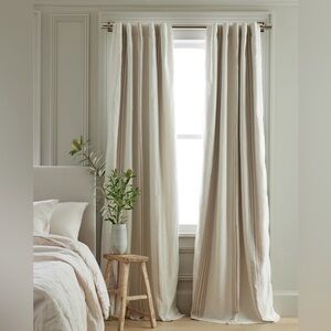 QUINCE Set 2 48x84 Coastal Stripe Linen Cotton Room Darkening Curtains Iv/N 6219